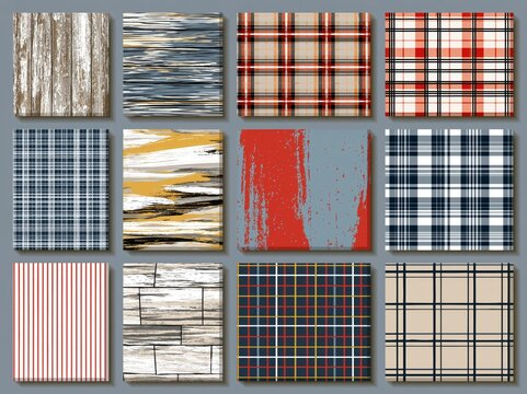 Contemporary vector art.  Modern Weathered rustic abstract texture vintage area rug, runner, scarf seamless pattern design. Digital wall,
natural painted. Geometric 
line plaid. Vector 
