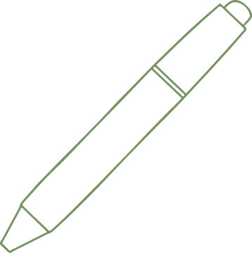 Minimalist green outline vector illustration of a modern writing pen icon with a clickable mechanism perfect for design elements