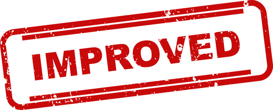Red rubber stamp with the word 'improved' inside a rectangular frame on white background