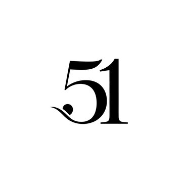 Large black number 51 with stylized curls and shapes on a white background
