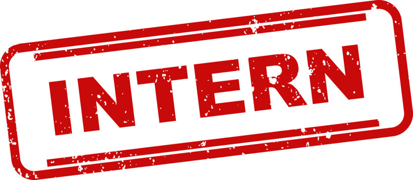 Red rubber stamp text reads intern on white background recruitment and employment concept