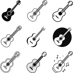 Fototapeta premium Acoustic Guitar Icon Set – Classical Musical Instrument Vectors
