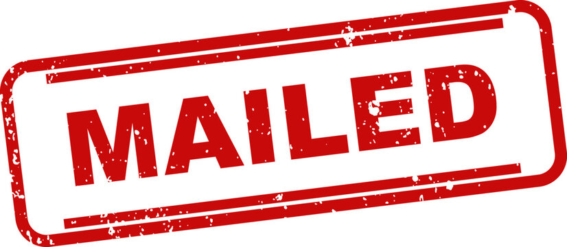 Red rubber stamp labeled 'mailed' on a white background indicating shipment confirmation or delivery status