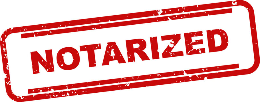 Notarized stamp illustration red ink rectangle with textured border and bold text