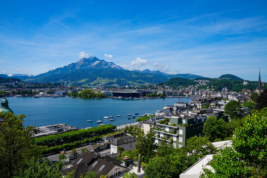 Lucerne city with KKL and Mount Pilatus Switzerland