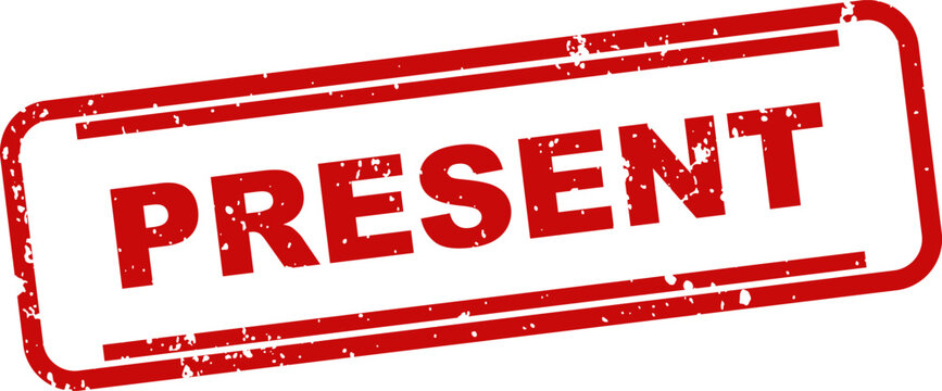 Red rubber stamp with the word 'present' isolated on white background for versatile use