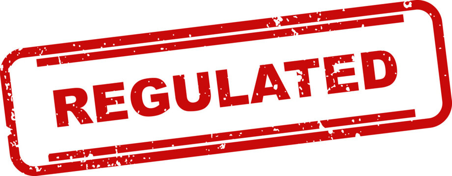 Red rubber stamp with the word regulated inside a rectangle isolated on white background
