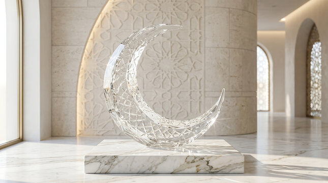 Islamic crescent moon sculpture in modern interior
