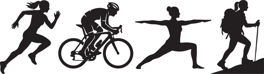 Naklejka premium four active lifestyle silhouettes bundle design vector.