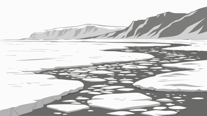 Arctic landscape with glacial ice floes and mountains landscape mountain © Khadija
