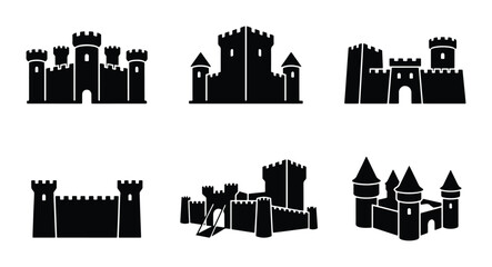Medieval Castle Silhouettes, Fortress Icons Set, Royal Architecture Vector Collection © Mahmud