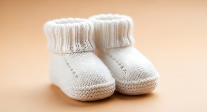 Charming pair of baby booties soft white knit socks for tiny feet a symbol of new beginnings and childhood innocence