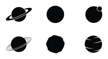 Cosmic Icons: Planet & Celestial Body Silhouettes, Space Exploration Vector Set © Mahmud