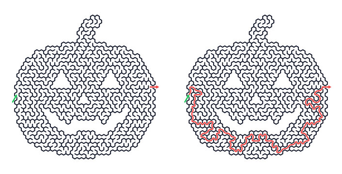 maze pazzle in the shape of a pumpkin lantern for Halloween