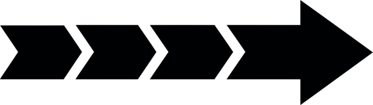 Black Segmented Right Arrow Icon, Forward Direction Pointer Vector Illustration
