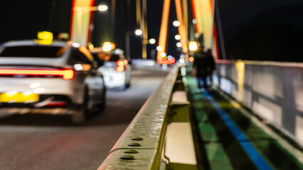 Urban Night Mobility with Blurred Bridge Traffic Lights © two K
