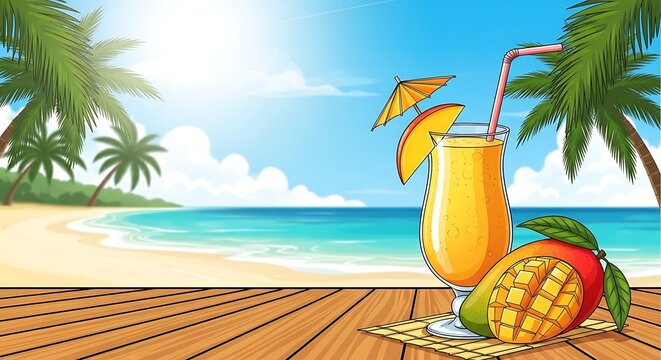 Tropical paradise with refreshing pineapple drink on beach.