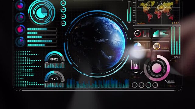High-tech global network connection interface showing worldwide digital communication, data exchange, and internet connectivity. Global connection, data interaction, and worldwide communication. Thunk
