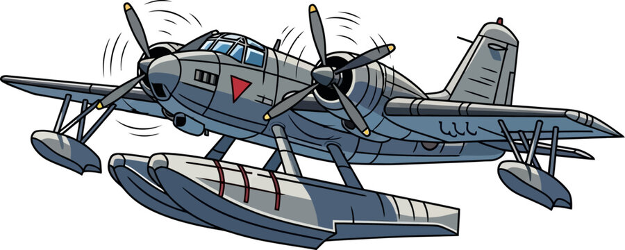 Vintage Twin Engine Seaplane Vector Illustration