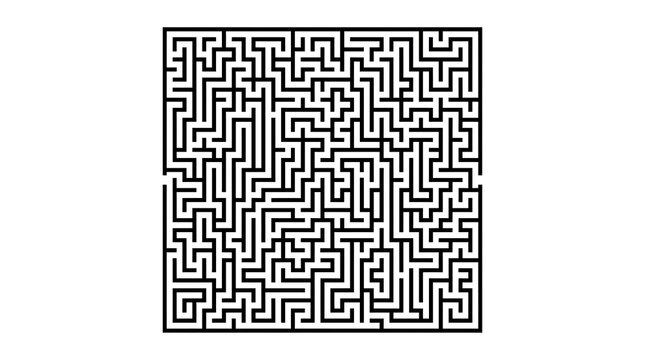 Geometric maze labyrinth pattern black lines on white background