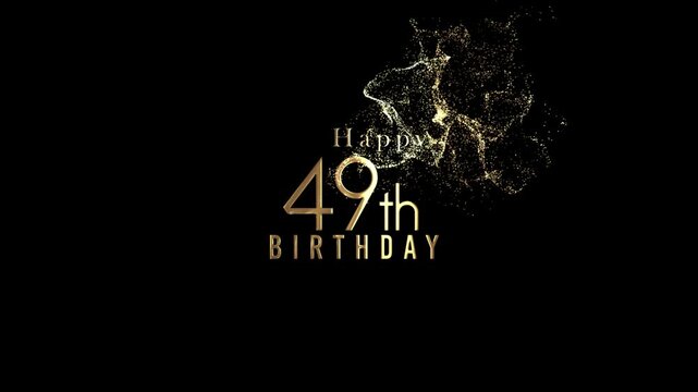 Happy 49th birthday banner with gold particles and transparent background, alpha channel