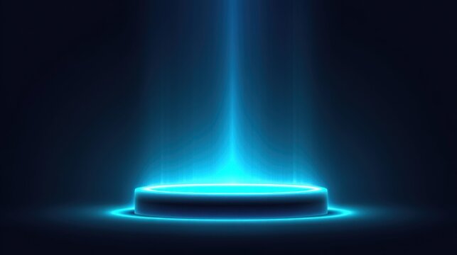 Futuristic glowing podium with bright blue light for product display