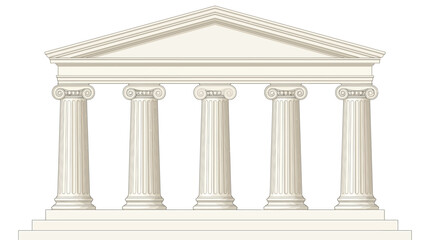 Obraz premium Minimalist vector illustration of a classical greek temple facade featuring elegant ionic columns and pediment