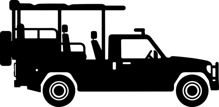 Safari vehicle, off-road car, 4x4 truck, silhouette icon