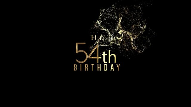 Happy 54th birthday banner with gold particles and transparent background, alpha channel