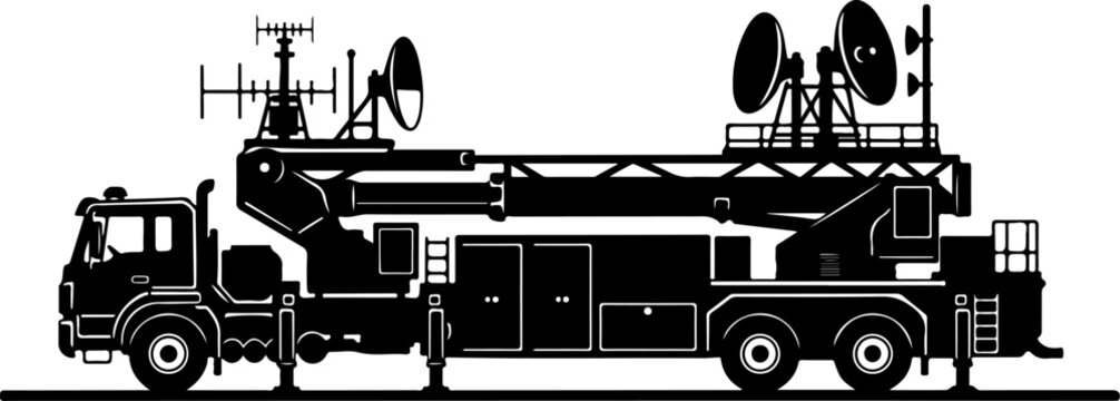 Fire truck, emergency vehicle, rescue truck, black silhouette, vector illustration