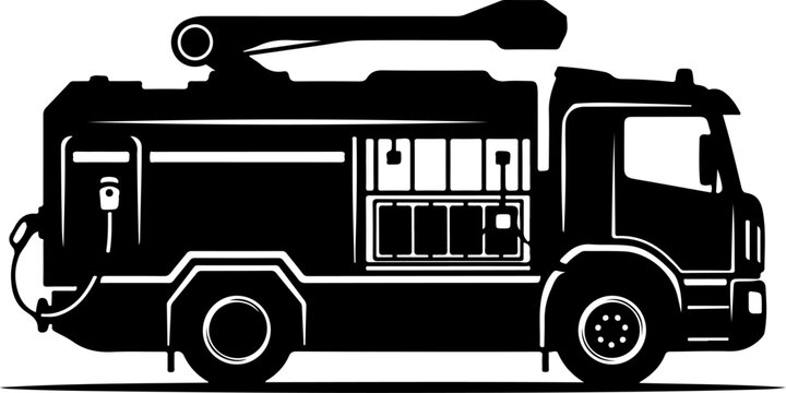 Fire truck, emergency vehicle, rescue truck, black silhouette, vector illustration