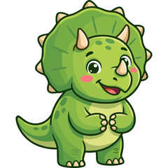 Fototapeta premium A cute cartoon dinosaur with green scales and spiky back stands happily