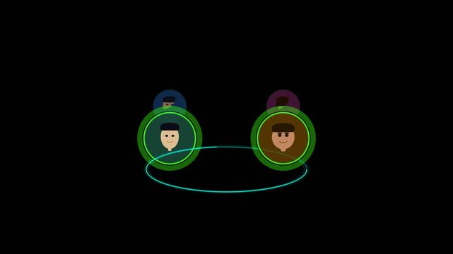 Animated diverse team members rotating around a circular orbit
