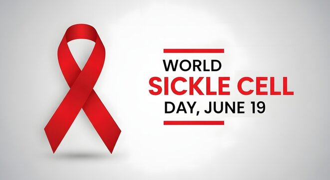 World sickle cell day awareness red ribbon symbol
