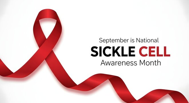 National sickle cell awareness month september red ribbon symbol