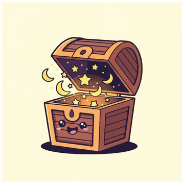 Cartoon treasure chest with stars.