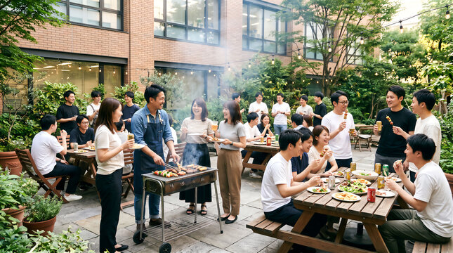 社内BBQを楽しむスタッフたち