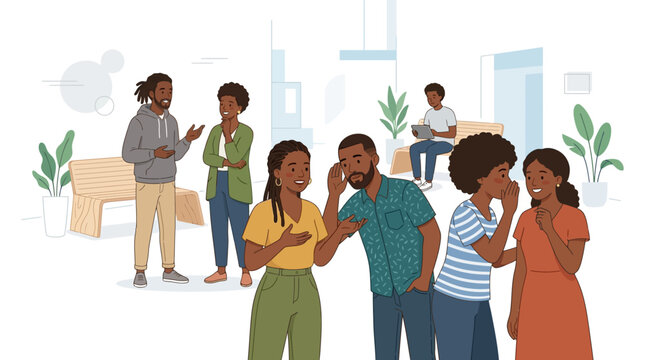 Diverse group of people gossiping and chatting in an urban setting