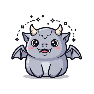 Cute Cartoon Smiling Gray Bat Creature.