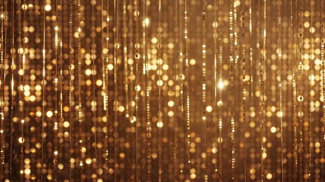 Luxury Golden Glitter Curtain with Shimmering Bokeh Lights
