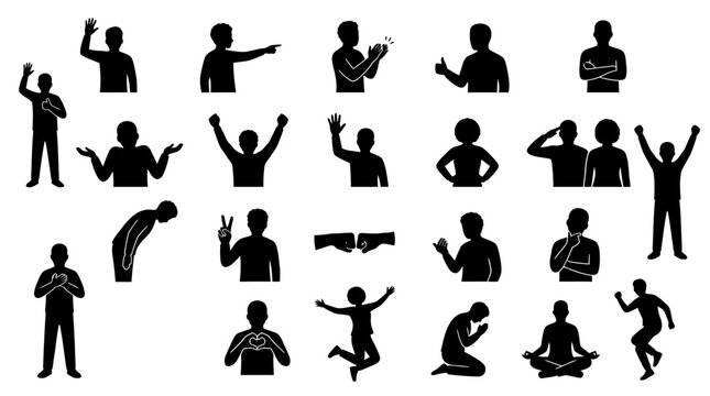 Collection of various human silhouettes in different poses and gestures