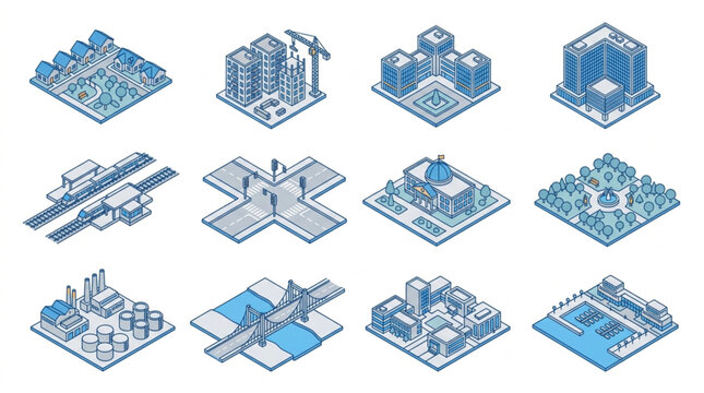 Isometric City Buildings and Urban Layouts Collection.