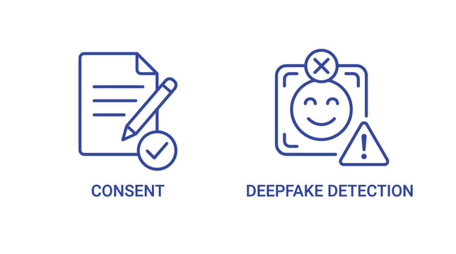 Vector graphic illustration Blue icons for consent and deepfake detection