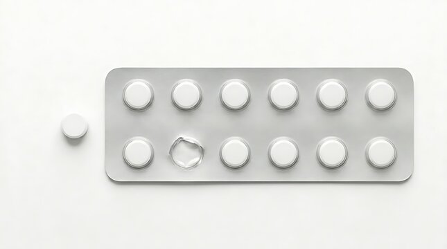 White tablet pills in aluminum blister pack with medicine pharmaceutical healthcare treatment