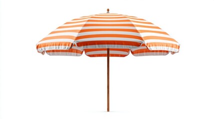 Obraz premium Bright orange and white striped beach umbrella isolated on a clean white background