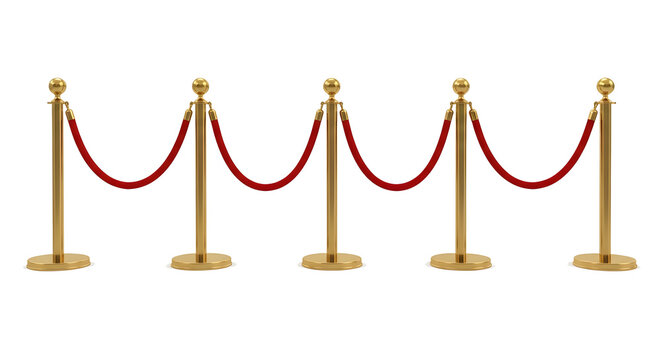 line of rope barriers on golden stanchions