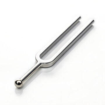metal tuning fork isolated on clean white background for sound therapy