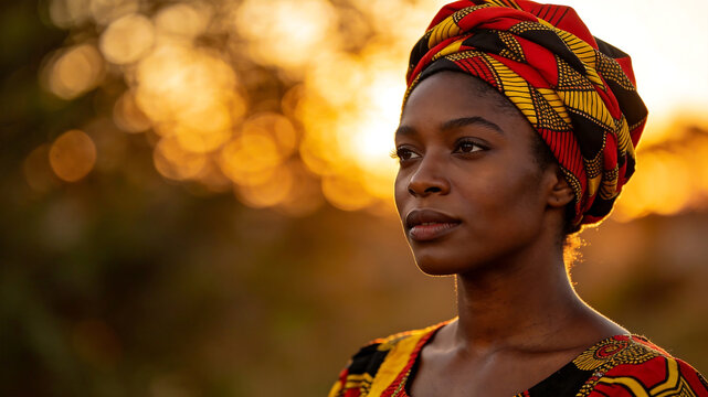 Woman wearing colorful headwrap and dress symbolizing the limitless potential of digital design