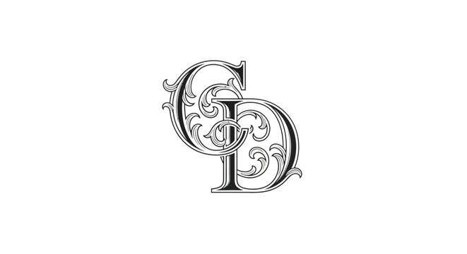 Ornate intertwined monogram of letters C and D