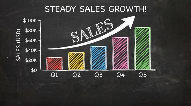Sales growth graph, increasing sales chart, business success metrics, financial performance indicator